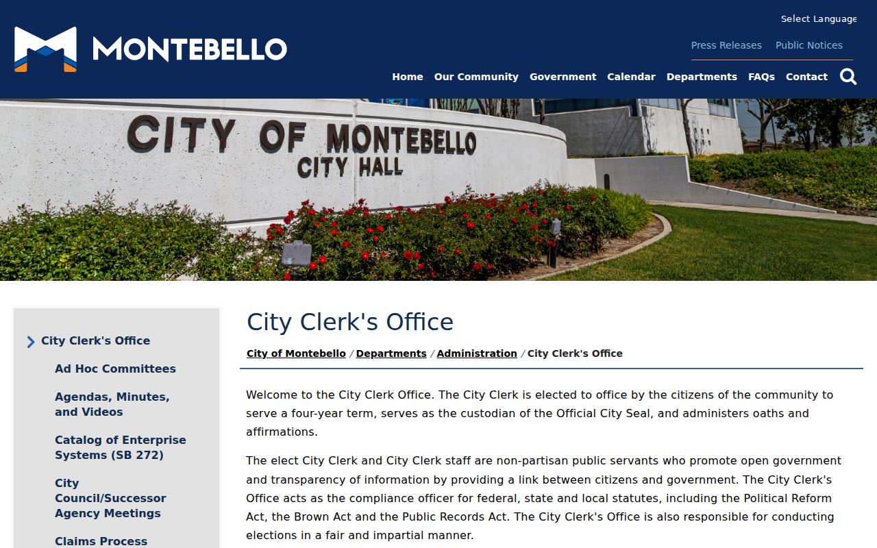 Montebello residents directory City Clerk records page