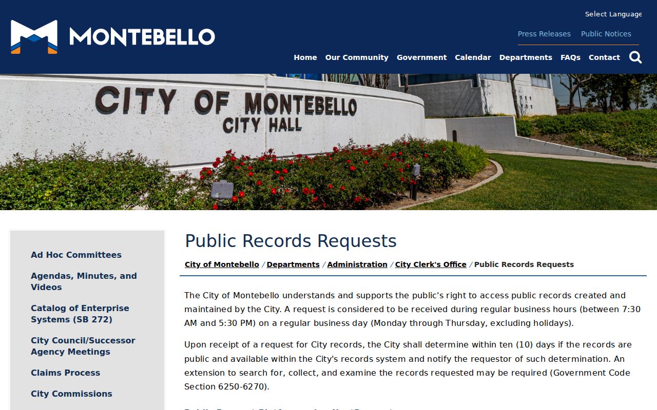 Montebello residents directory city public records request