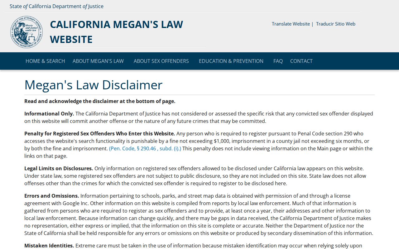 Montebello neighbors California Megan's Law registry search