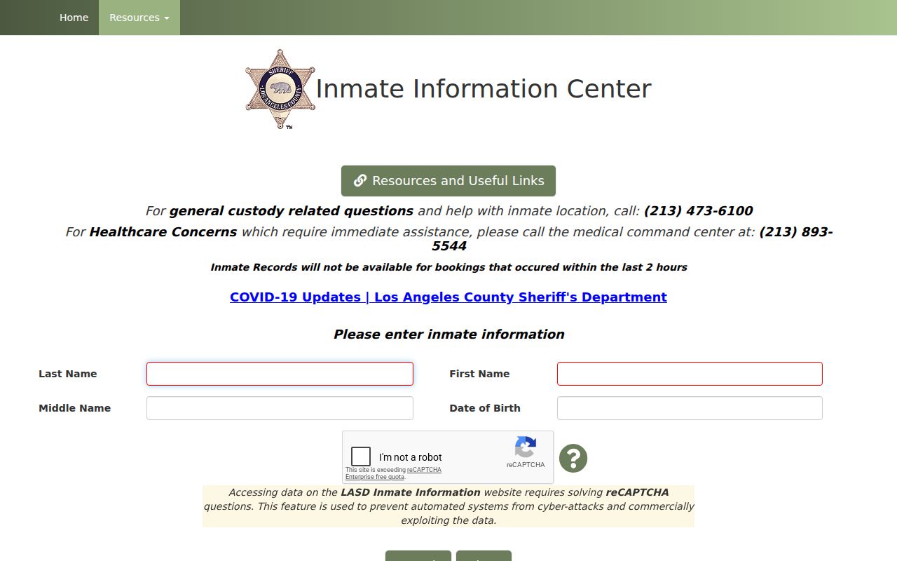 Montebello resident lookup Los Angeles County inmate search