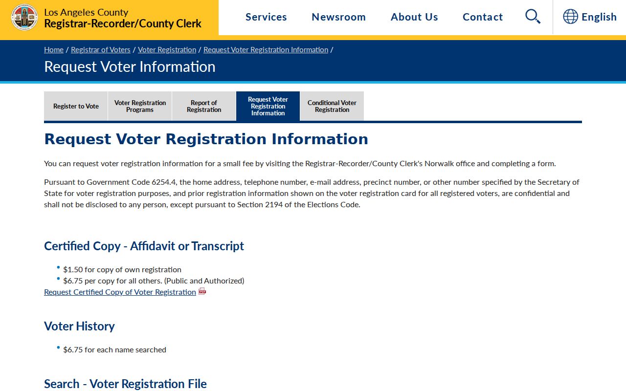Montebello ZIP code directory voter information request